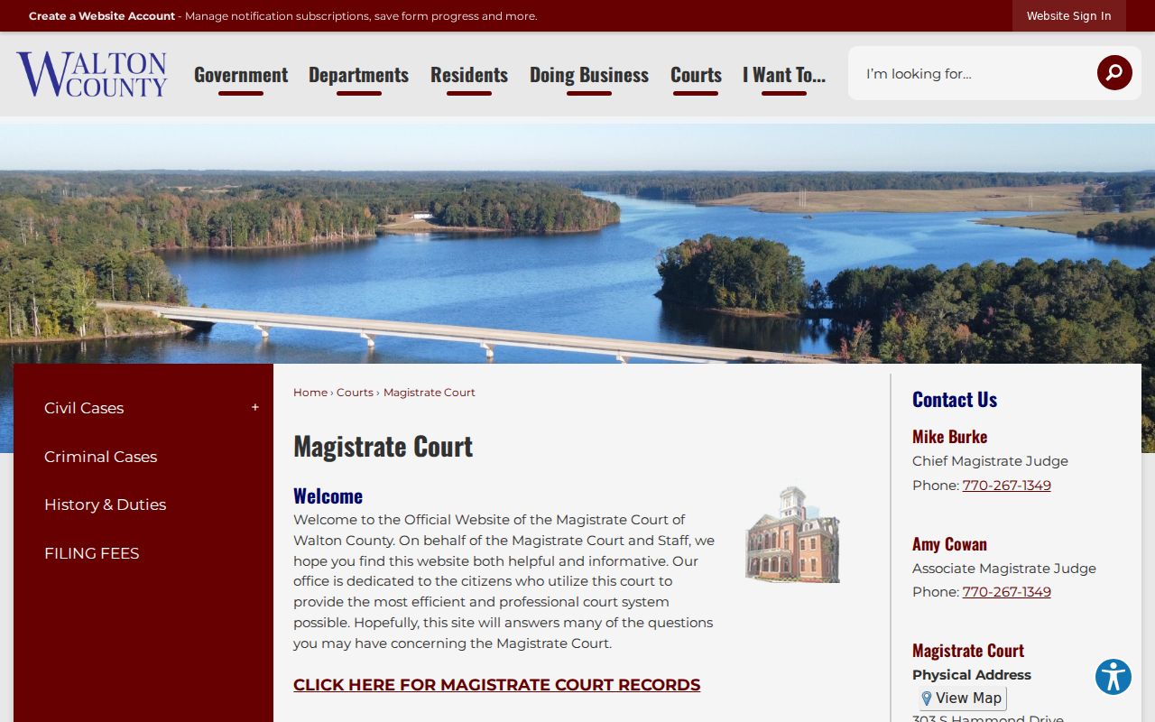 Walton County Magistrate Court contact page