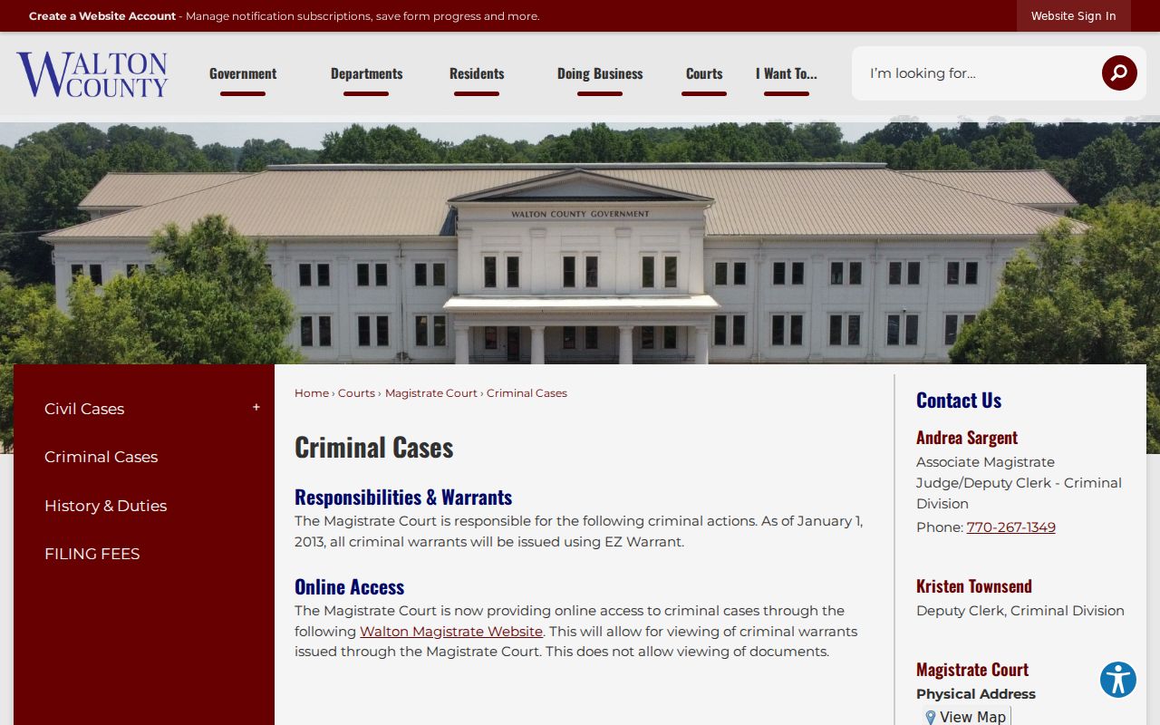 Walton criminal case and warrant access page
